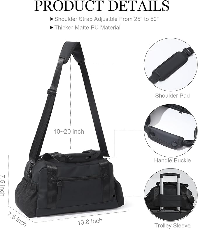 Small Gym Bag for Women, Mini Crossbody Gym Duffle Bag with Wet Compartment, Carry on Gym Tote Bag for Workout Dance Sport Travel (Medium-Black)