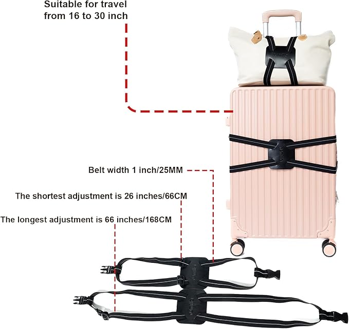 Luggage Straps for Suitcases, Travel Accessories to Connect Two Suitcase, Add A Bag Luggage Strap for Carry On Luggages Adjustable Buckle Belt (Black/Black-1pcs)