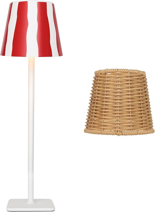 Mr. White Outdoor Waterproof Cordless Wireless Rechargeable Portable Top Touch Battery Operated Powered LED Table Lamp Desk Lamp Lights for Restaurant Kitchen Patio Dinner Dining (Red)