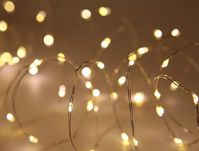 WSgift 2 Pack 20 Feet 60 Warm White Led Battery Operated Fairy Lights with Remote Control Timer Waterproof Silver Copper Wire Twinkle String Lights for Party Bedroom Wedding Christmas Decorations