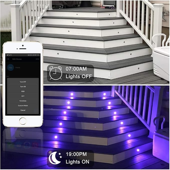 LED Deck Lights Kit, 10 Pack Φ1.22" Low Voltage WiFi Smart Recessed RGBW Deck Lighting with App/Voice Control, Waterproof IP67 In Ground Landscape Lighting for Outdoor Stairs Steps Floor Decor, Black
