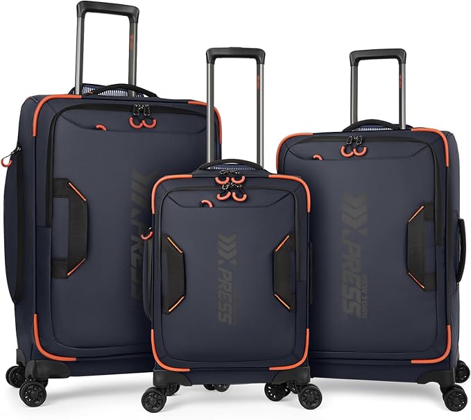 3-Piece Softside Upright Luggage Set with Front Open Pocket, Lightweight and Waterproof Durable Suitcase Sets Double Spinner Wheels（Blue, 22in/26in/30in）