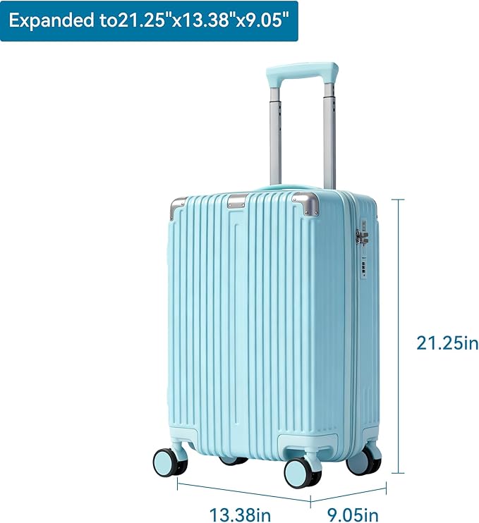 20 Inch Carry On Luggage with Spinner Wheels,PC Expandable Hard Shell Suitcase with USB Port,Lightweight Travel Luggage Airline Approved for Men Women (Mint blue)
