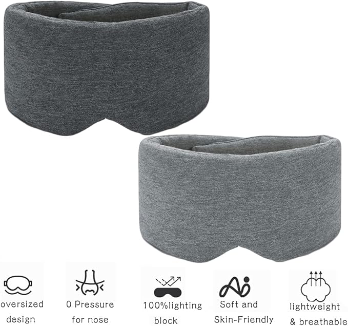 Sleep Mask for Men Women,100% Cotton Sleep Eye Mask with Fully Adjustable Strap, 100% Light Blocking Eye Mask for Sleeping, 0 Pressure Eye Covers for Travel Yoga Nap (Black)