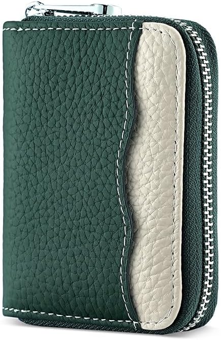 Linno RFID 20 Slots Credit Card Holder Genuine Leather Small Wallet for Women or Men with Zipper
