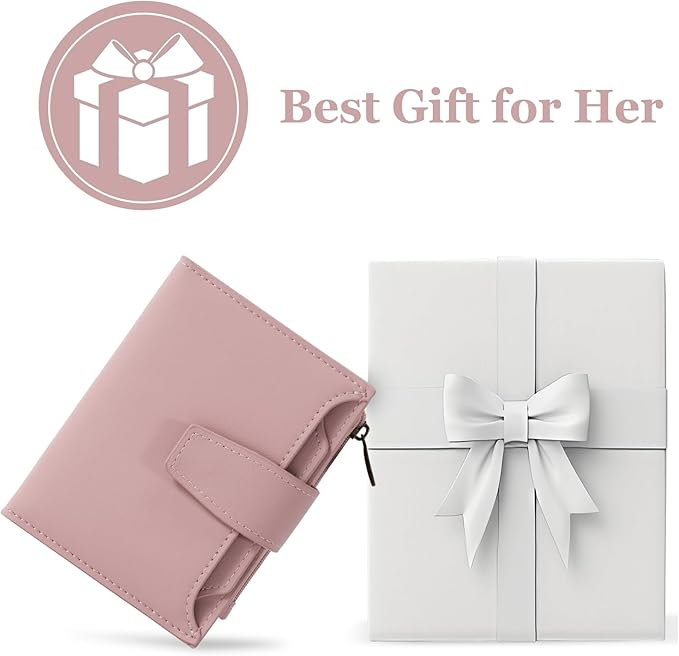Airkit Small Wallet Women RFID Blocking Soft Leather Bifold Compact Card Holder Wallet for Women with Zipper Coin Pocket 4 ID Window