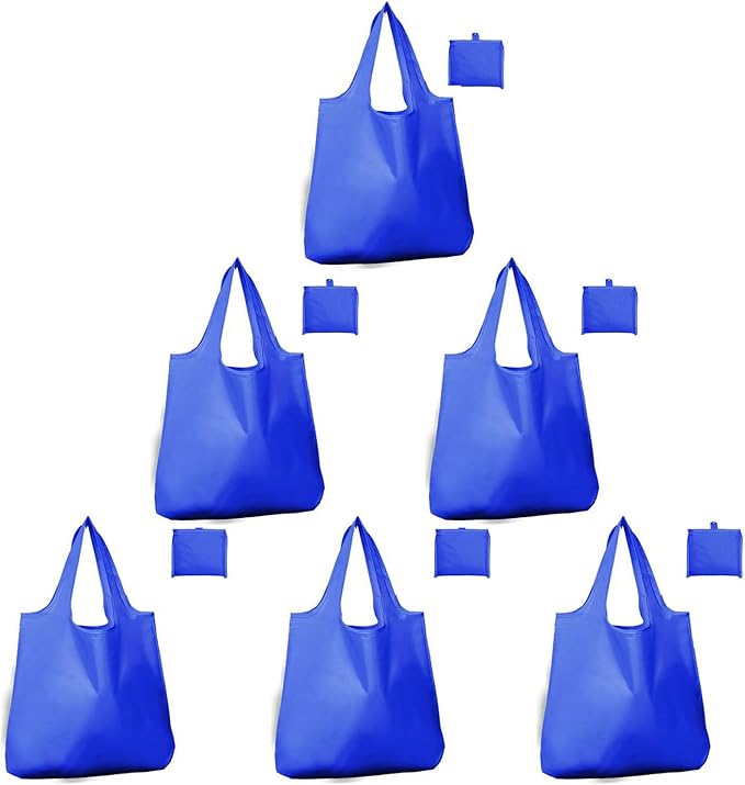 Foldable Reusable Grocery Bags – Heavy Duty 6 Pack with Handles | XL Tote for Women & Men, Market, Travel, Storage