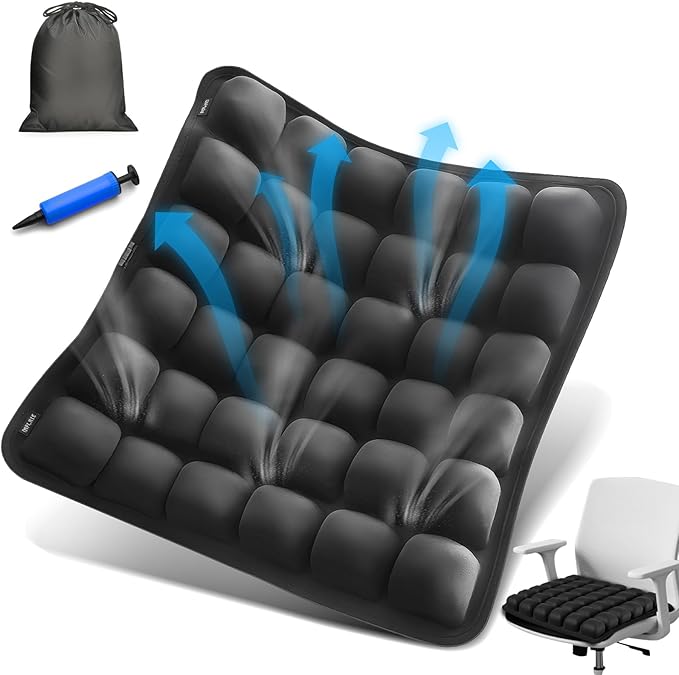 Travel Seat Cushion for Airplane – Inflatable 3D Air Cell Seat Cushions, Ergonomic Travel Cushion for Long Flights, Portable Seat Cushions Offer Support at Home, Work, Car, or in Transit
