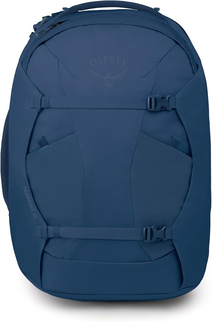 Osprey Farpoint 40L Men's Travel Backpack - Carry On Bag with Laptop Sleeve and Toiletry Pocket, Antique Blue