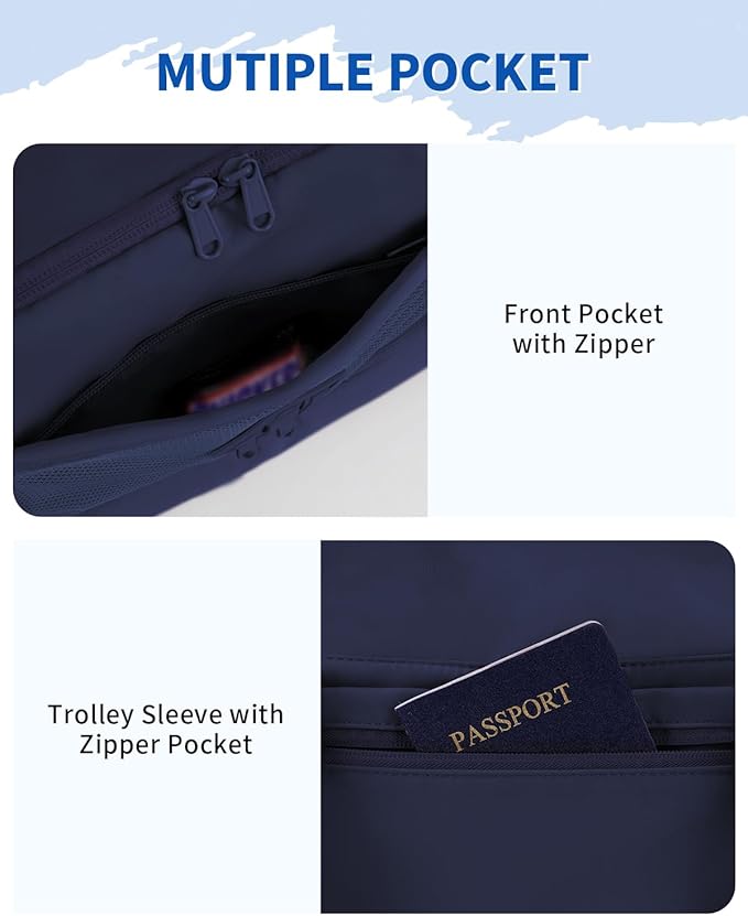 WANDF Travel Duffel Bag with Wet Pocket & Shoe Compartment, 18x14x8 Personal Item Bag with USB Charging Port, Water-Resistant Gym Weekender Overnight Carry-on for Women Men (Blue)