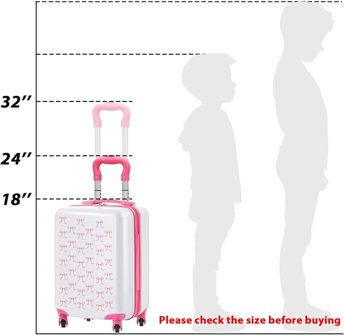 Redbaker 17 Inch 6 Pcs Kids Luggage Set Gifts for Christmas Kids Rolling Luggage Double Pattern Suitcase for Boys Girls (Pink, Bow Style)