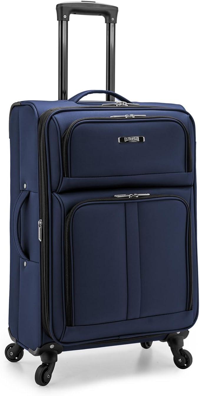 U.S. Traveler Anzio Softside Expandable Luggage with Spinner Wheels, Navy, 26-Inch Medium