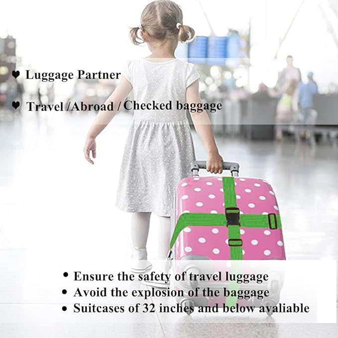 2 Pack Suitcase Belts, Adjustable Luggage Straps, Bright Colors Travel Packing Straps with Quick Release Buckle (Green)
