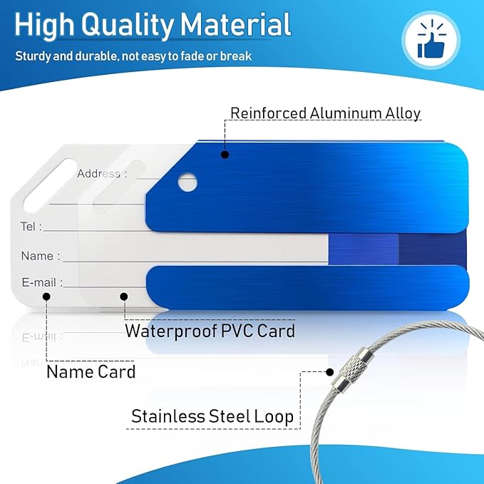 4 Pack Aluminum Luggage Tags for Suitcases with Name ID Card, Durable Luggage Name Tags Identifier, Travel Tags for Luggage Baggage