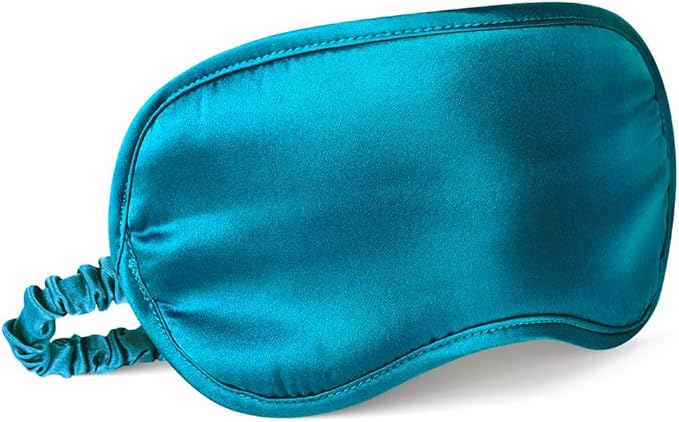 Breathable Silk Sleep Mask Blindfold, Elastic Blackout Eye Cover Headband for Sleeping Nap Travel Time, Peacock Blue, 1 Pack