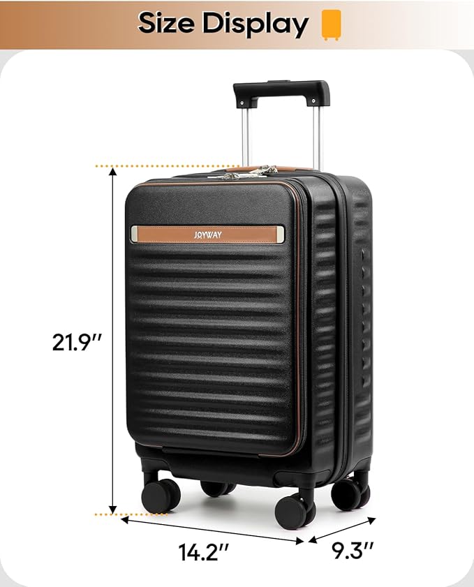 Joyway Carry on Luggage Airline Approved with Front Compartment and Cup Holder, 20 Inch Hard Shell Carry-on Suitcase with Spinner Wheels and TSA Lock for Women Men