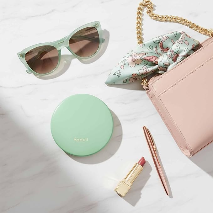 Fancii Taylor LED Lighted Compact Makeup Mirror, Rechargeable, 10x /1x Magnifying, 3 Light Settings, XL Large 5” Wide | Travel Mirror for Purses (Mint Green)