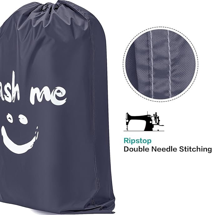 HOMEST 2 Pack XL Wash Me Travel Laundry Bag, Dirty Clothes Organizer, Large Enough to Hold 4 Loads of Laundry, Easy Fit a Laundry Hamper or Basket, Grey