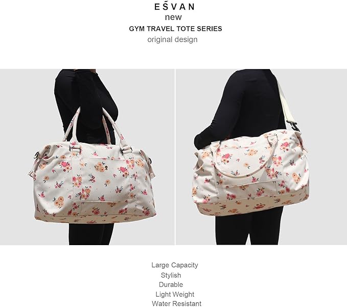 ESVAN Travel Tote Duffel Gym Bag,Weekender Overnight Carry-on Tote Crossbody Bag with Wet Pocket and Trolley Sleeve Upgraded