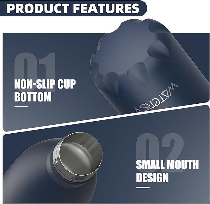 WATERSY Stainless Steel water bottles,17oz/500ml Insulated Water Bottles,Cobalt metal water bottle Keeps Drink Cold and Hot,Blue BPA Free kids water bottles for School,Gym,Travel,Sports