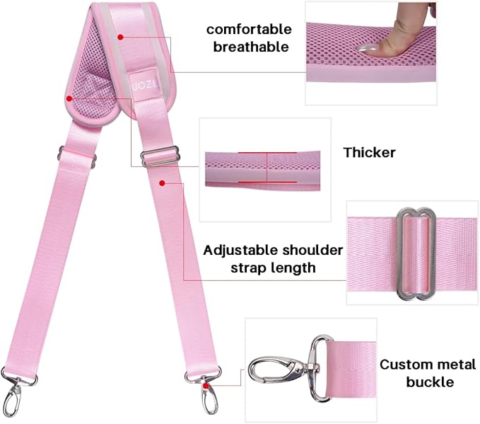 59 Inch Shoulder Straps, Soft with Ultra-Thick Fixed Shoulder Pad, Two Way Independently Adjustable Buckle Replacement Straps for Laptop Bag Messenger Bag Tool Bag Luggage,Pink
