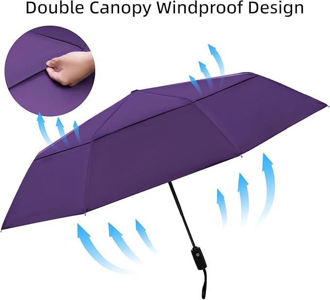 TradMall Travel Umbrella, 42/45 Inches Double Vented Canopy Windproof Automatic Strong Compact Folding Umbrellas for Rain Women and Men