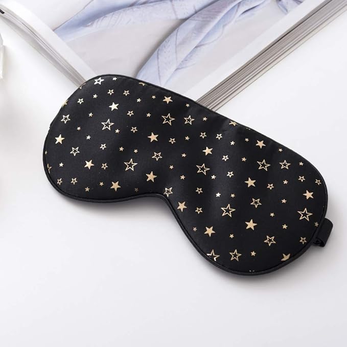100% Silk Sleep Eye Mask Comfortable Blindfold Super Soft Eye mask for Women Men Block Light Travel Nap with Adjustable Strap Tim & Tina (Golden Stars)