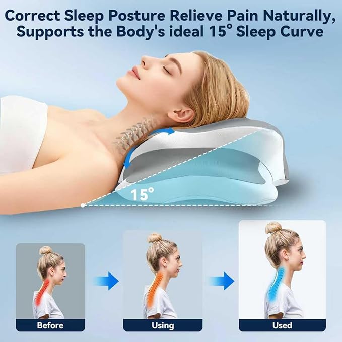Sleep Apnea Pillow with Neck Pain & Snoring Relief -Orthopedic Cervical Pillow, Ergonomic Contour Memory Foam for Side, Back,Stomach Sleepers, Medium Firm (Grey, Queen Size 25" Lx15 Wx5.8 H)