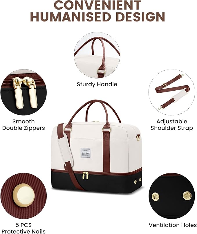 Weekender Travel Duffle Bag for Women: Overnight Bags with Shoe Compartment Carry on Bags for Airplanes with 2 PCS Toiletry Bag Weekend Yoga Gym Bag with Wet Pocket Travel Duffel Tote