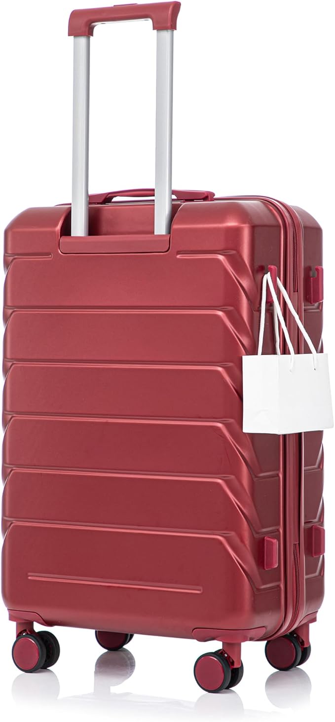 28 Inch Checked-Large Luggage, Lightweight ABS Hard Shell Suitcase with Spinner Wheels, Expandable Travel Luggage with Combination Lock & Side Hooks for Men Women (Red, 28)
