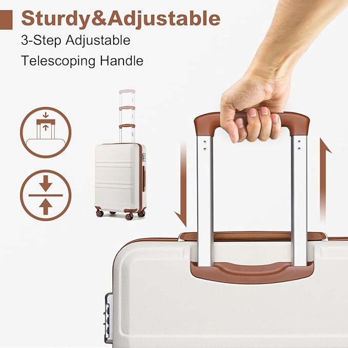 Kono 24 Inch Luggage Suitcase with Spinner Wheels TSA Lock Lightweight PC+ABS Hardside Medium Checked Luggage Durable Rolling Suitcase Cream White