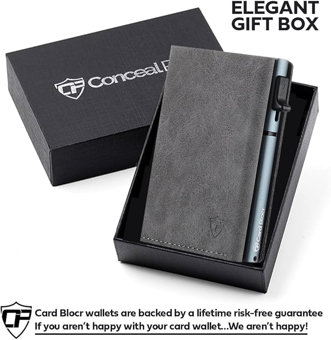 Conceal Plus Card Blocr Pop Up Wallet for Men - Slim Metal RFID Blocking Card Holder (4-6 Cards Ejector) - Minimalist Smart Front Pocket Wallet with Internal Cash + ID Storage