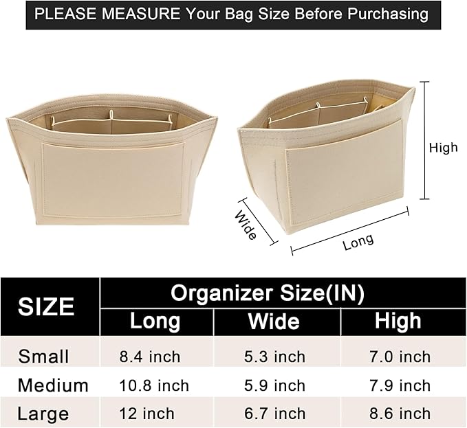 LOUKAYCCI Purse Organizer Insert for Longchamp Le Pliage S Handbag Insert Felt Long Champ Tote Bag Organizer Insert with Cup (Beige, Small)