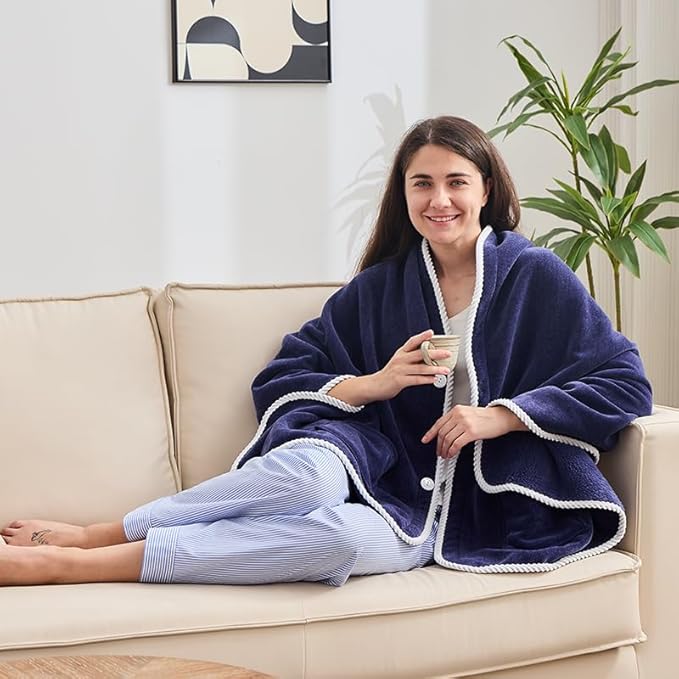 XING YE CHUAN Fleece Wearable Blanket, Comfy Poncho Throw with Buttons, Plush Sleeveless Blankets, for Women Cape Wrap Cover…