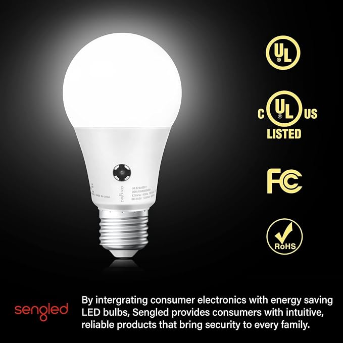Sengled Dusk to Dawn Light Bulbs Outdoor, 5000K Daylight A19 LED Bulb 75W Watt Equivalent(10.5W), Automatic LED Dusk to Dawn Light Bulbs for Front Porch 6 Pack, Outdoor Indoor, UL Listed,