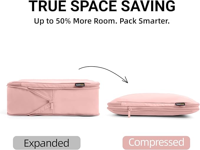4 Piece Compression Packing Cubes for 3–7 Day Travel, Lightweight Travel Organizers with Breathable Mesh, Double-Zipper Packing Cubes for Carry-On & Suitcases (Dusty Pink)