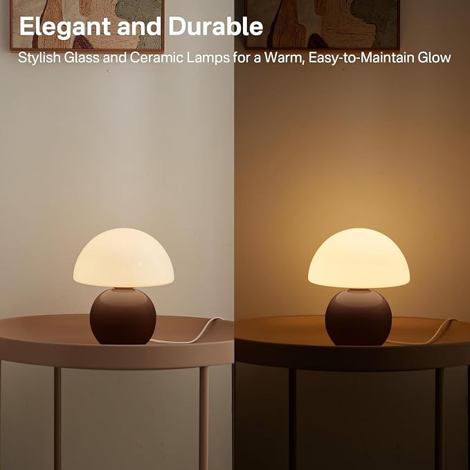 Mushroom Lamp Table Lamp for Bedroom,Desk Bedside Small Lamps for Living Room Night Stands,Mushroom Decor Cute Mini Modern Mid Century Lamps,Unique Aesthetic Home Living Room Decor(Coffee)