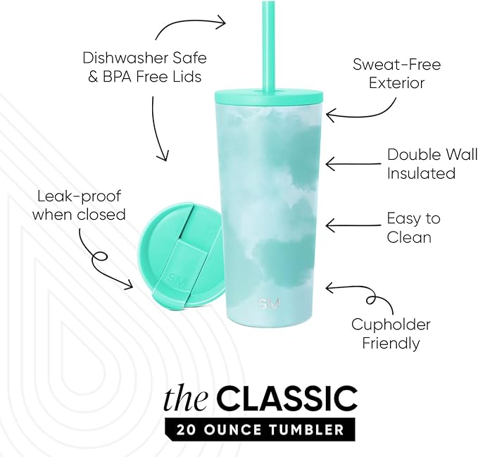 Simple Modern Classic Tumbler with Straw Lid | Insulated Iced Coffee Cup Reusable Stainless Steel Water Bottle Travel Mug | Gifts for Women Men Her Him | 20oz | Ocean Tide