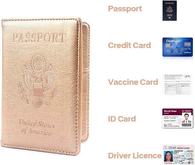 Passport Holder for Travel,Leather Passport Holder RFID Blocking Passport Cover Wallet Passport Case with Pen Holder Passport Holders for Travel Women Men Family Travels Must Haves Essential,Rose Gold
