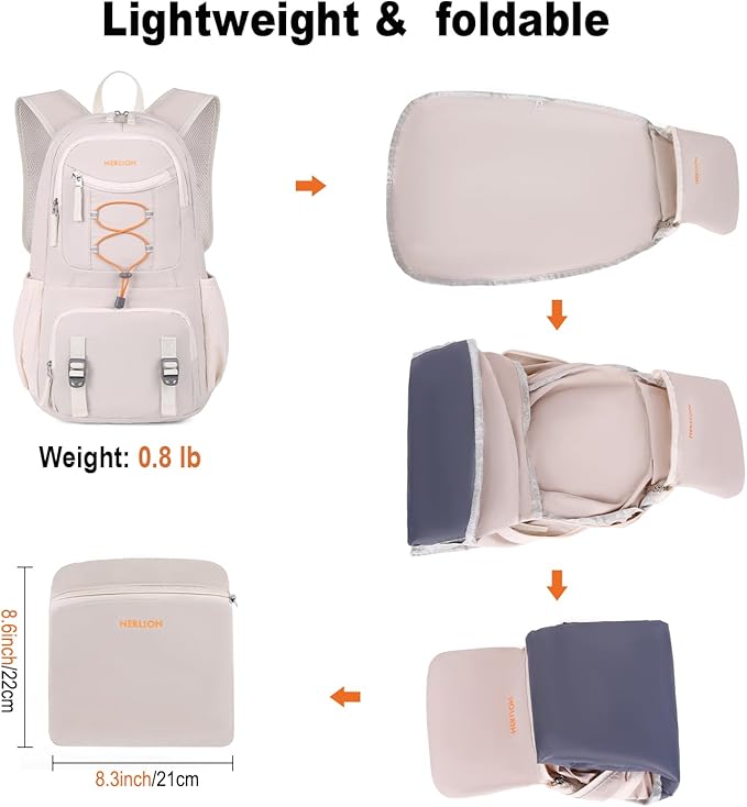 Nerlion 35L Hiking Backpack Travel Backpack for Men Women Camping Waterproof Outdoor Hiking Daypack Lightweight Backpack Beige Orange