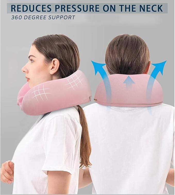 Travel Pillow Neck Pillow for Traveling Sleeping Memory Foam Neck Pillows Portable U-Shaped Neck Pillow Airplane Suitable for Camping Train Car Office Rest Pink