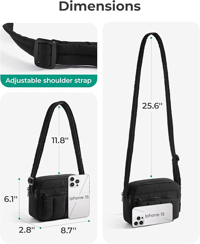 BAGSMART Cross Body Purse, Mini Crossbody Bags for Women Travel Purse, Puffy Shoulder Handbag Wallet with RFID Blocking Slots, Black-small
