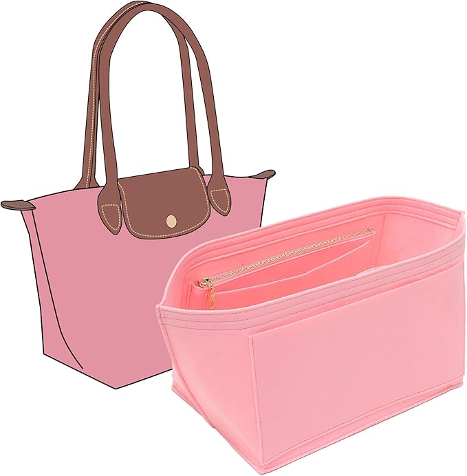 Fit Longchamp Organizer Insert, for Long Champ Le Pliage L Bag Handbag Women, with Cup Holder, Large/Pink