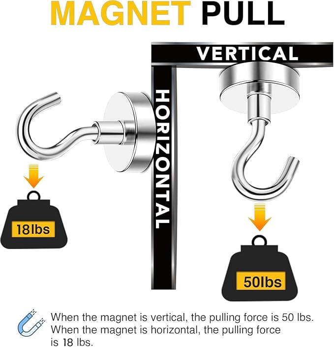 DIYMAG Magnetic Hooks, 50 LB Heavy Duty Magnet with Hook,20 Packs Strong Rare Earth Neodymium Magnets for Hanging, Magnetics Hanger for Curtain, Home, Kitchen, Workplace