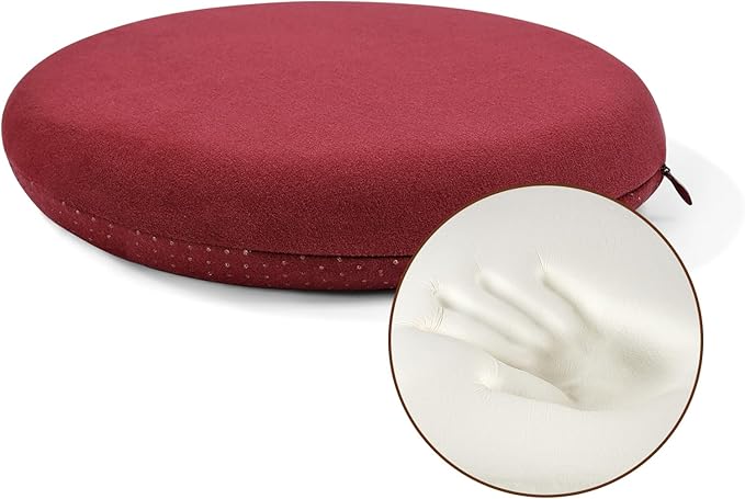 BUYUE Memory Foam Seat Cushion, Dia 13" Soft Velvet Round Stool Cushion Anti-Slip Chair Pads, S, Red