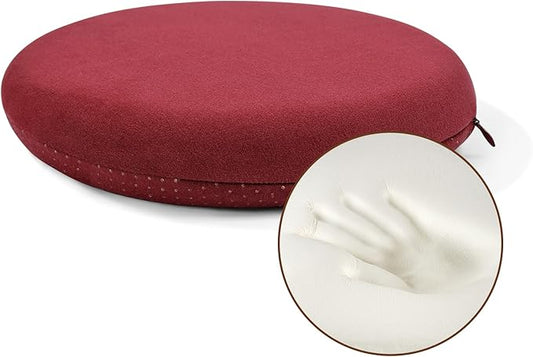 BUYUE Memory Foam Seat Cushion, Dia 13" Soft Velvet Round Stool Cushion Anti-Slip Chair Pads, S, Red