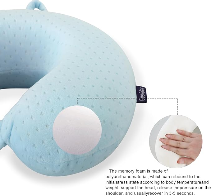 Travel Neck Pillow Memory Foam Pillow Support Pillow U Shape Compact & Lightweight Neck Pillow for Sleeping Travel for Plane, Car, Home, Office Camping Light Blue