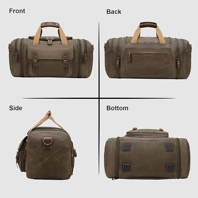 Waxed Canvas Duffel Bag 50L Waterproof Duffle Bag Travel Overnight Weekender Bag