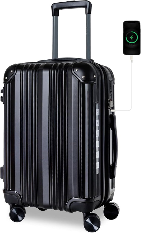 OUZZO 20 Inch Expandable Carry On Luggage 22x14x9 Airline Approved Hardshell Suitcases with Wheels Durable Lightweight Travel Luggage with TSA Lock USB Port for Business Trip Weekend Getaway
