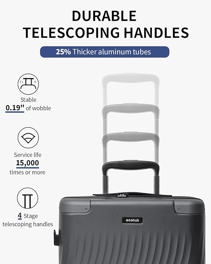 ECOHUB Hardside Expandable Carry On Luggage, 20" Rolling Luggage 22x14x9 Airline Approved with Spinner Wheels & TSA Lock, Lightweight Small Hardshell Travel Suitcase Valises, 20inch Carry-on Grey